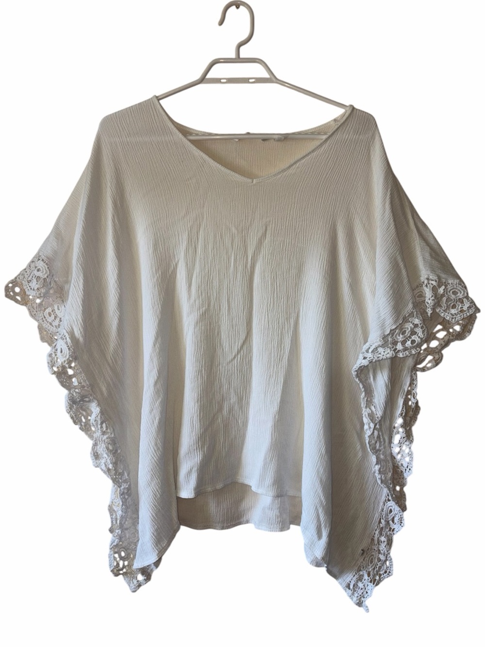 La Vie en Rose Aqua Swim Cover Up Poncho White Crochet Lace Trim Boho Beachy